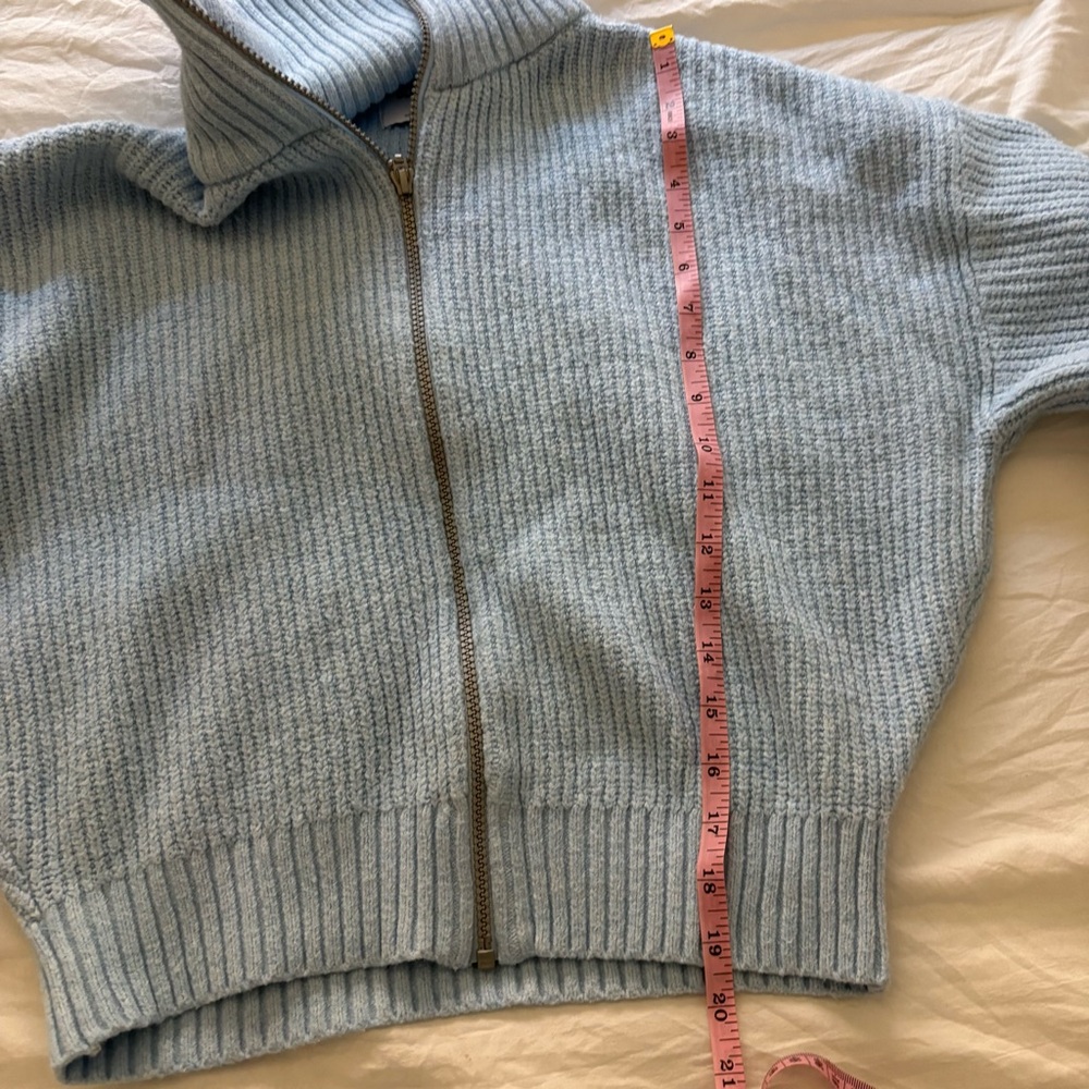 Old Navy Girls Light Blue SoSoft Collared Ribbed Zip-Up Knit Sweater - Picture 10 of 10